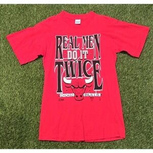 Vintage‎ 90s Chicago Bulls Salem T-Shirt Real Men Do It Twice 1992 NBA L Single